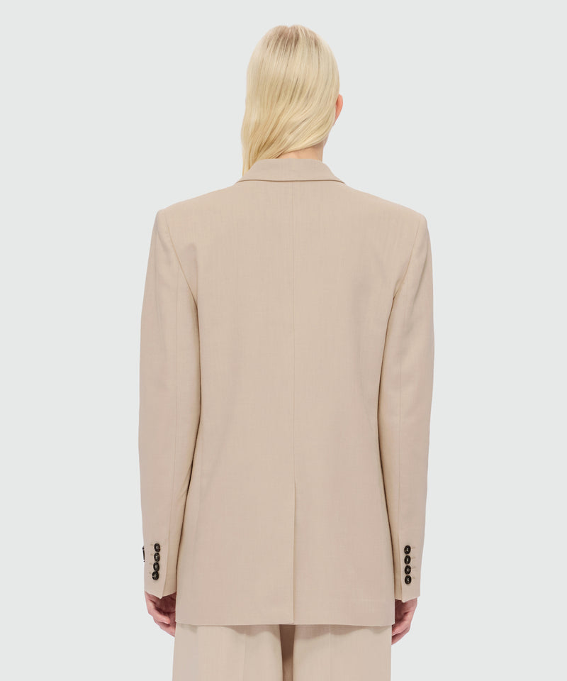 Beige double-breasted viscose-blend canvas jacket 21 Donna 