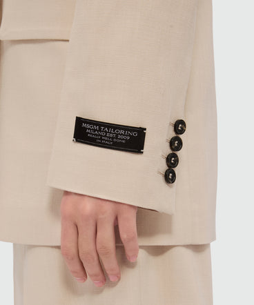 Beige double-breasted viscose-blend canvas jacket