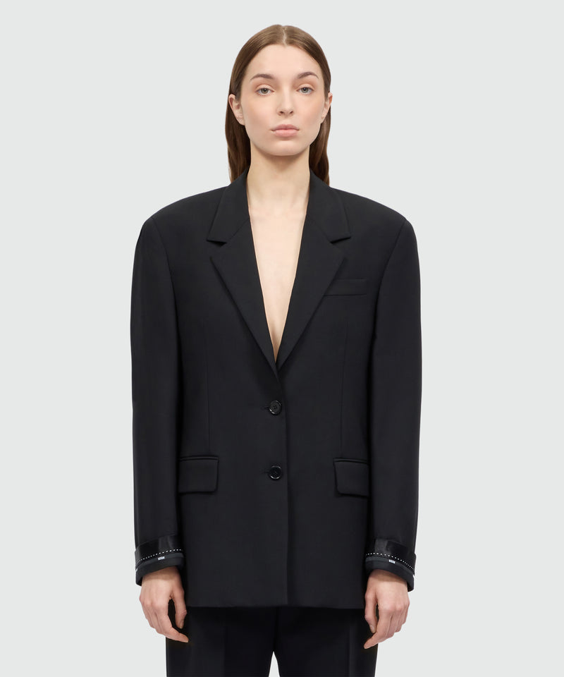 Black single-breasted lightweight wool jacket with two-button fastening and logo cuffs 99 Donna 
