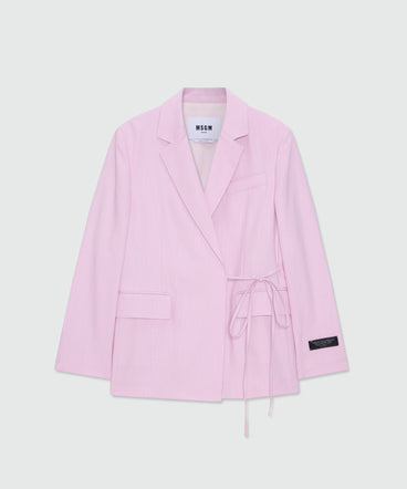 Pink viscose double-breasted jacket with tie fastening