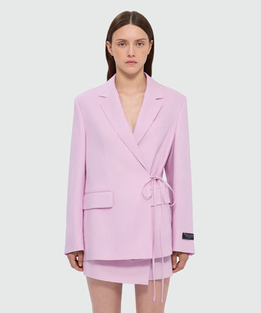 Pink viscose double-breasted jacket with tie fastening