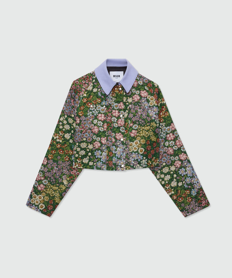 Multicolor cropped floral jacquard jacket with canvas collar 37 Donna 