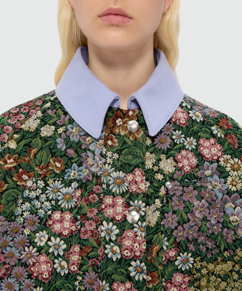 Multicolor cropped floral jacquard jacket with canvas collar 37 Donna 