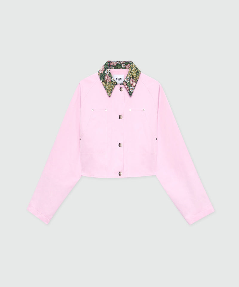 Pink cropped cotton gabardine jacket with metal buttons 12 Donna 