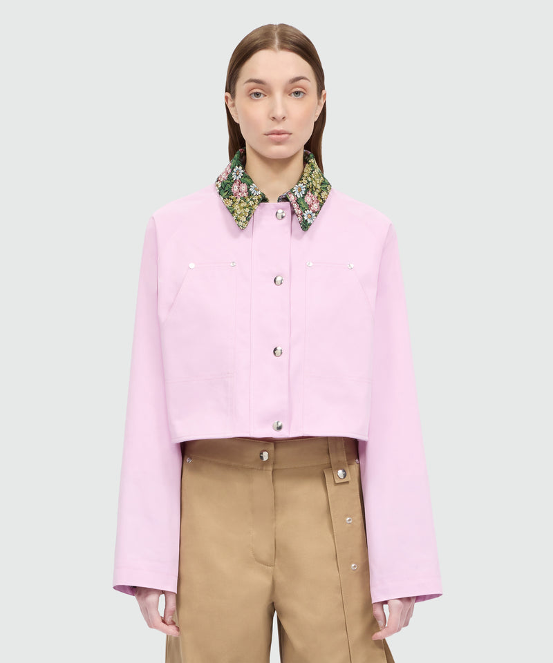 Pink cropped cotton gabardine jacket with metal buttons 12 Donna 