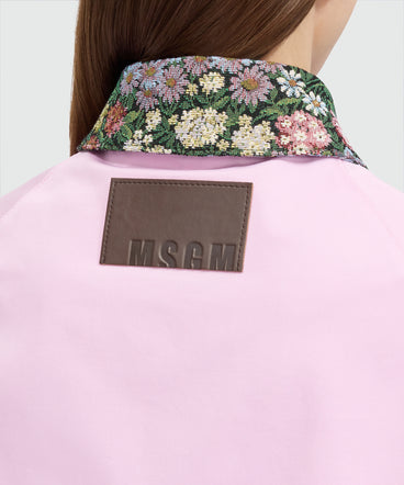 Pink cropped cotton gabardine jacket with metal buttons