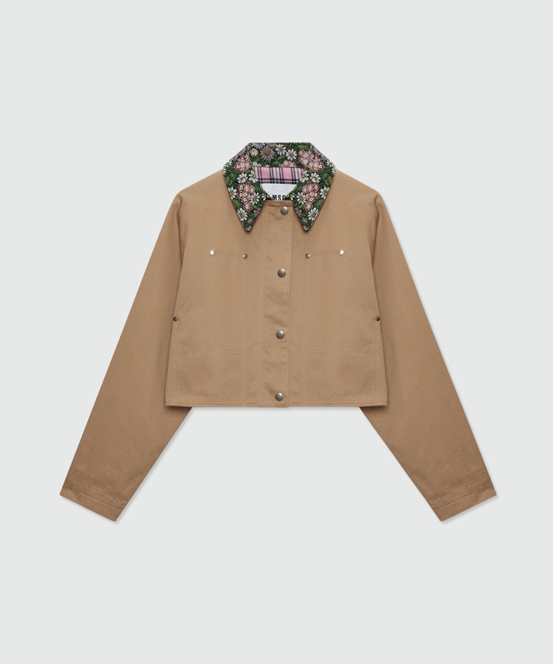 Beige cropped cotton gabardine jacket with metal buttons 24 Donna 