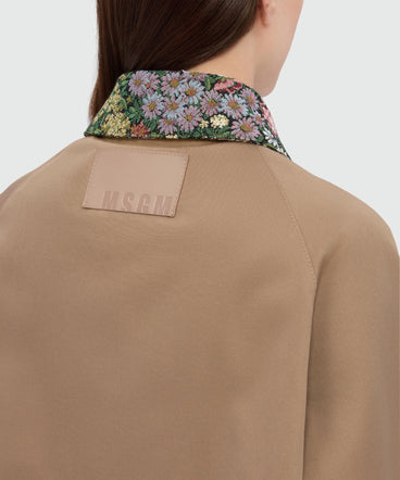 Beige cropped cotton gabardine jacket with metal buttons