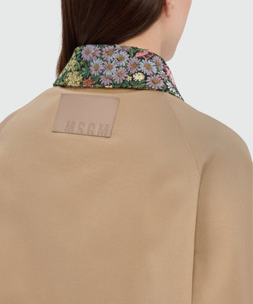 Beige cropped cotton gabardine jacket with metal buttons