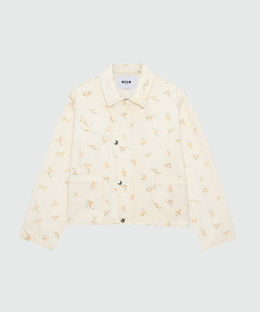 Off-white cotton canvas jacket with floral print