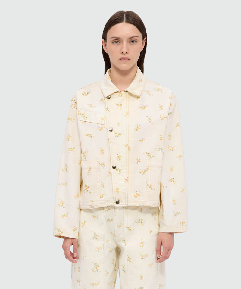 Off-white cotton canvas jacket with floral print 04 Donna 