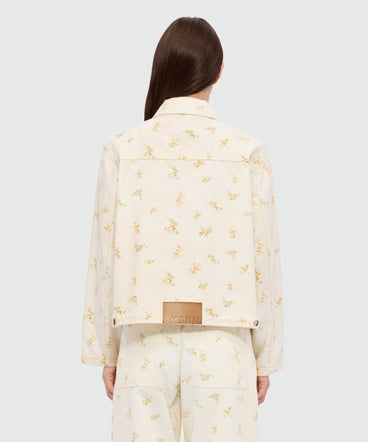 Off-white cotton canvas jacket with floral print