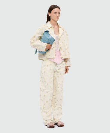 Off-white cotton canvas jacket with floral print