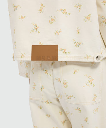 Off-white cotton canvas jacket with floral print