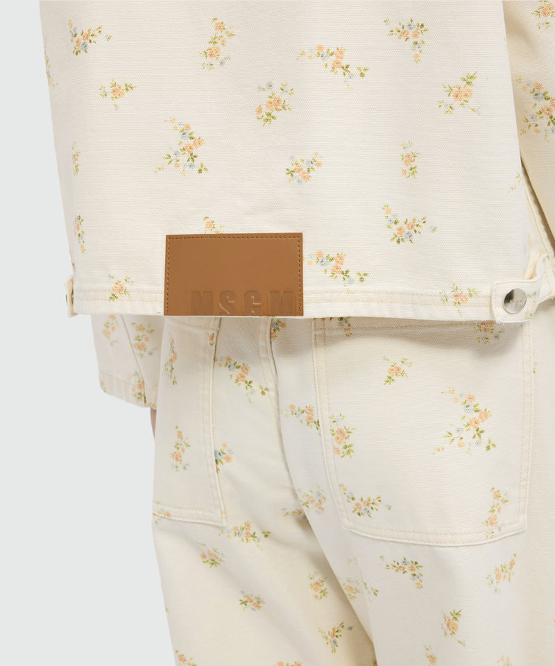 Off-white cotton canvas jacket with floral print 04 Donna 