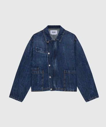 Raw denim jacket with classic collar and front pockets