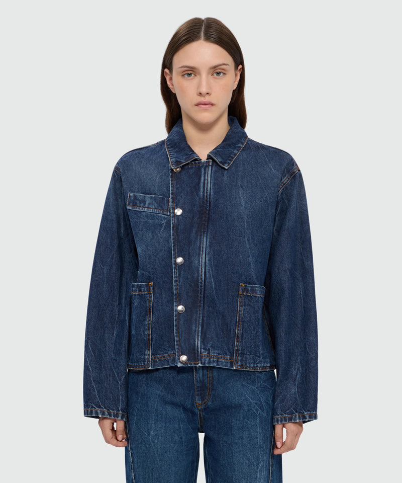 Raw denim jacket with classic collar and front pockets 84 Donna 