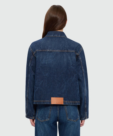 Raw denim jacket with classic collar and front pockets