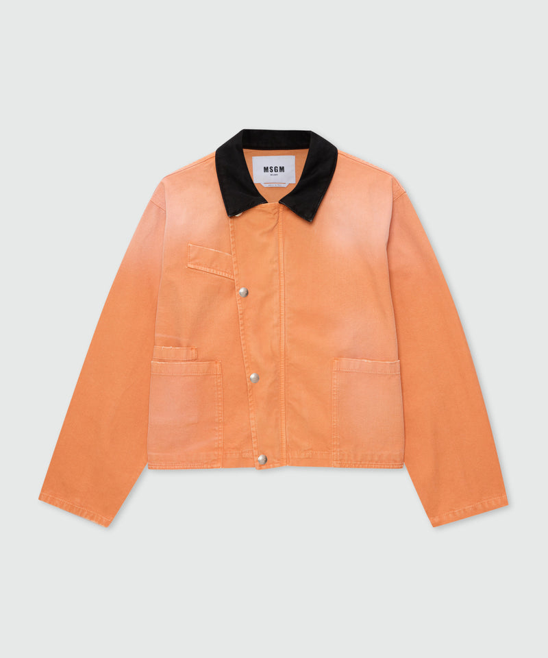 Orange cotton canvas jacket with aged-effect wash and black denim collar 10 Donna 