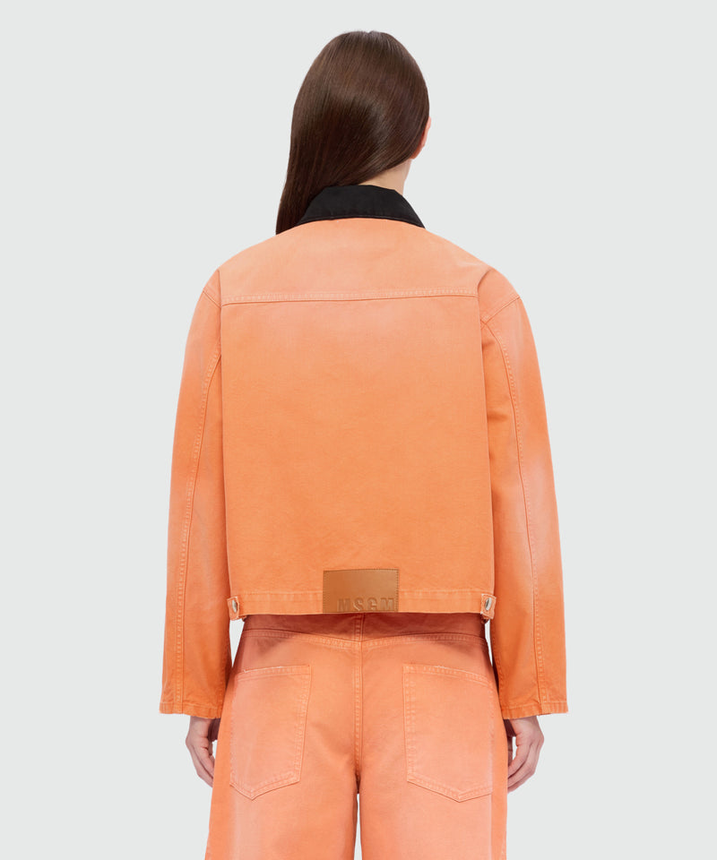 Orange cotton canvas jacket with aged-effect wash and black denim collar 10 Donna 