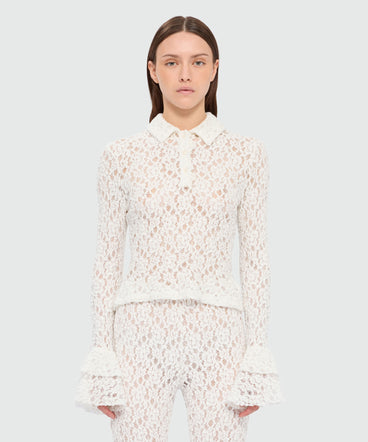 Polo bianca manica lunga in pizzo