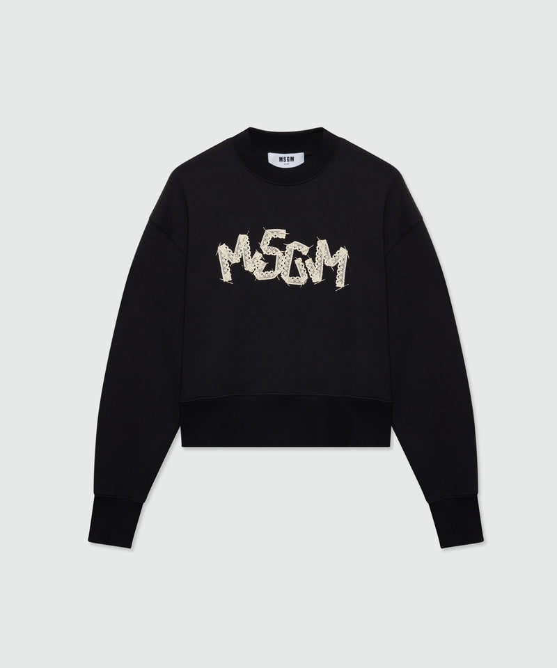 Black cotton sweatshirt with MSGM embroidery on the front 99 Donna 