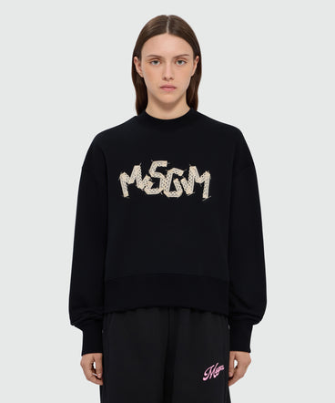 Black cotton sweatshirt with MSGM embroidery on the front