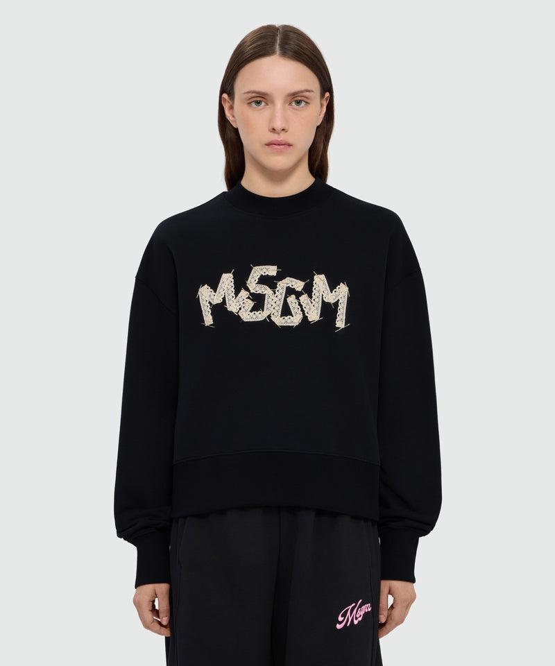 Black cotton sweatshirt with MSGM embroidery on the front 99 Donna 