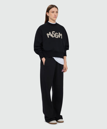 Black cotton sweatshirt with MSGM embroidery on the front