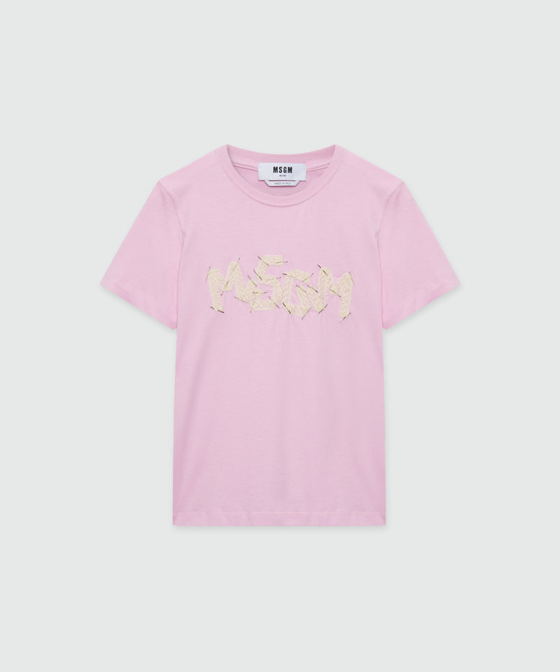 Pink short-sleeve cotton jersey T-shirt with MSGM embroidery 13 Donna 
