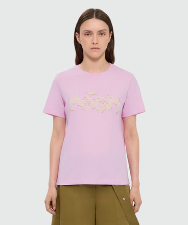Pink short-sleeve cotton jersey T-shirt with MSGM embroidery