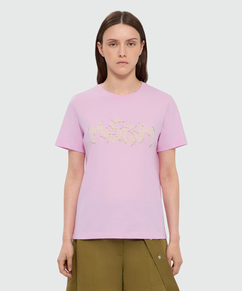 Pink short-sleeve cotton jersey T-shirt with MSGM embroidery 13 Donna 