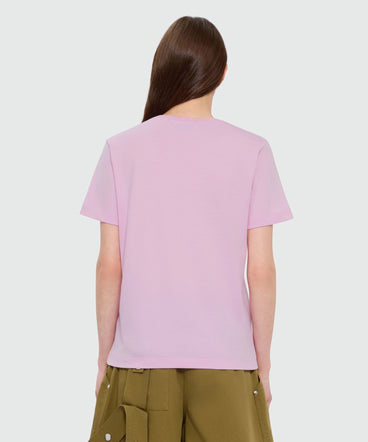 Pink short-sleeve cotton jersey T-shirt with MSGM embroidery