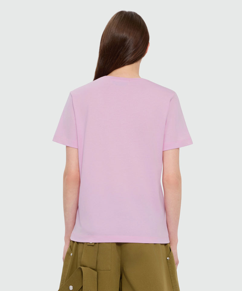Pink short-sleeve cotton jersey T-shirt with MSGM embroidery 13 Donna 
