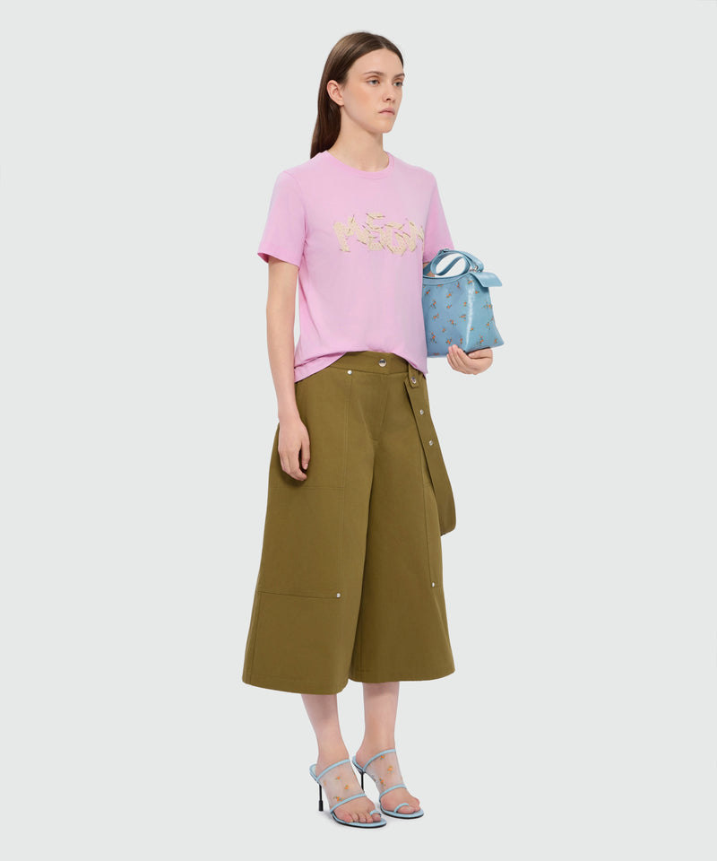 Pink short-sleeve cotton jersey T-shirt with MSGM embroidery 13 Donna 