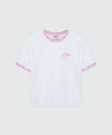 White short-sleeve cotton jersey T-shirt with MSGM embroidery on the chest
