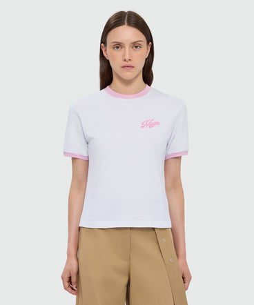 White short-sleeve cotton jersey T-shirt with MSGM embroidery on the chest