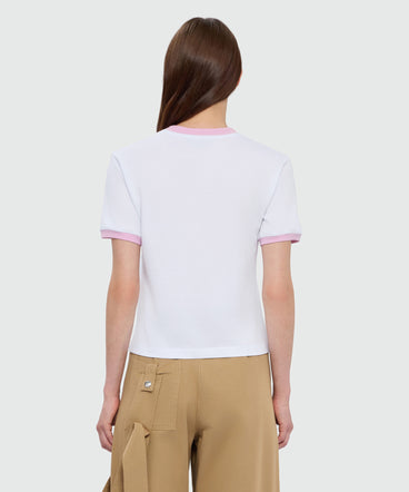 White short-sleeve cotton jersey T-shirt with MSGM embroidery on the chest