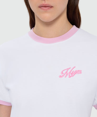 White short-sleeve cotton jersey T-shirt with MSGM embroidery on the chest