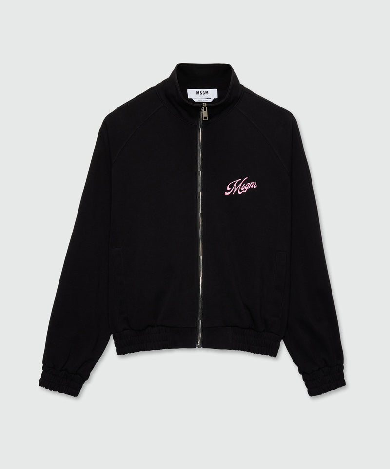 Felpa nera di cotone in doppio piquet con ricamo MSGM italics su petto 99 Donna 