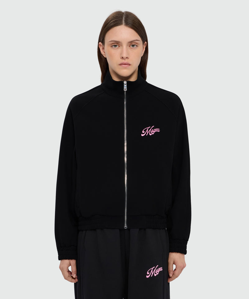 Felpa nera di cotone in doppio piquet con ricamo MSGM italics su petto 99 Donna 