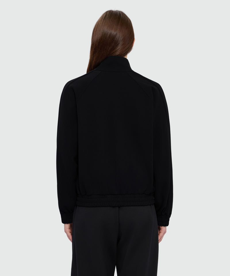 Felpa nera di cotone in doppio piquet con ricamo MSGM italics su petto 99 Donna 