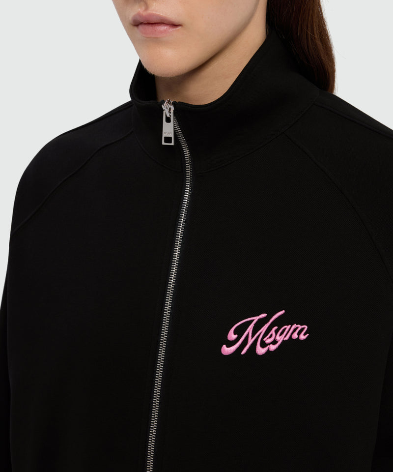 Felpa nera di cotone in doppio piquet con ricamo MSGM italics su petto 99 Donna 