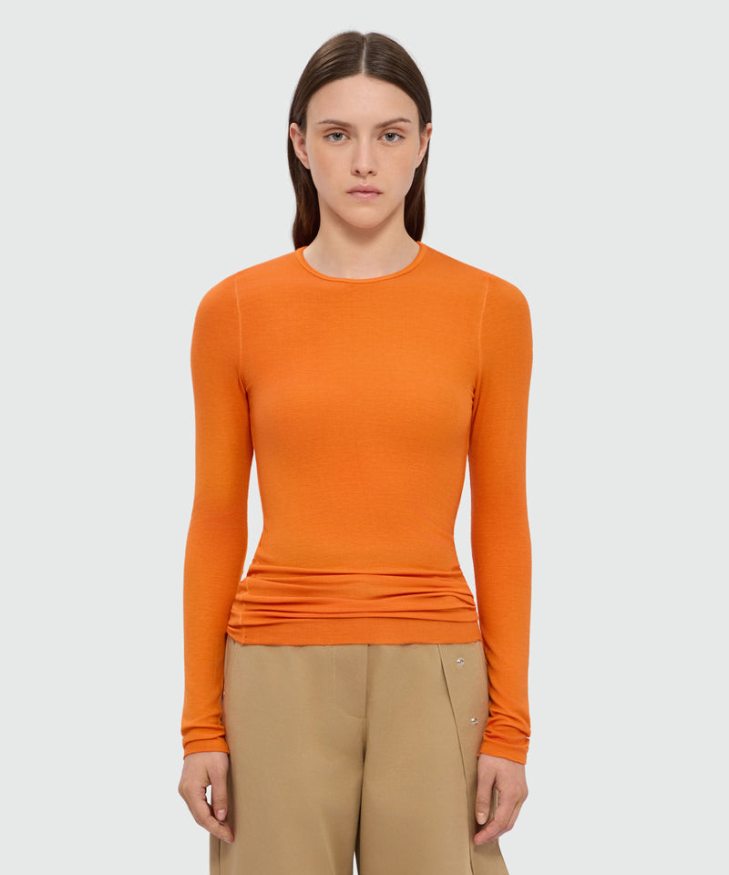 Orange long-sleeve viscose ribbed T-shirt 10 Donna 