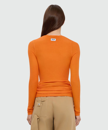 Orange long-sleeve viscose ribbed T-shirt
