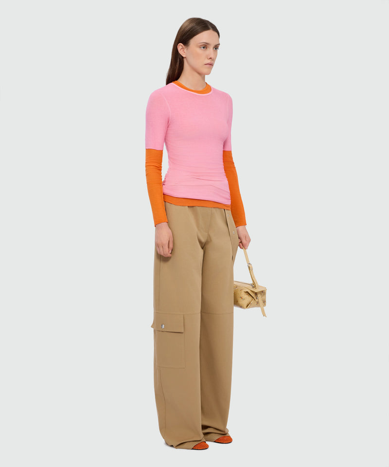 Orange long-sleeve viscose ribbed T-shirt 10 Donna 