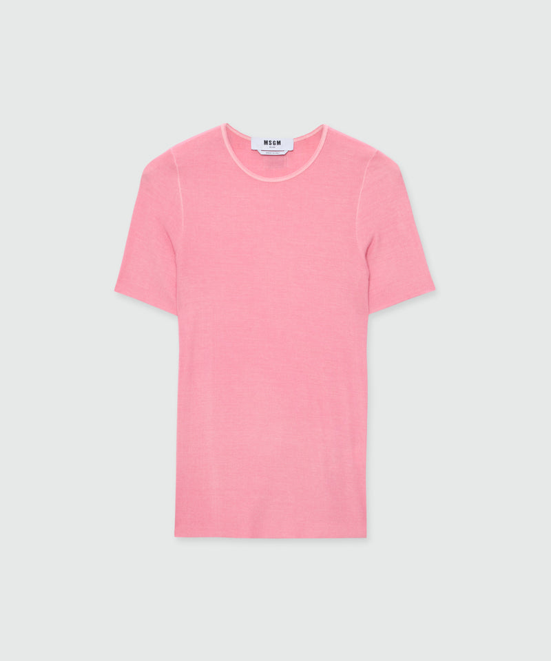 Pink short-sleeve viscose ribbed T-shirt 19 Donna 