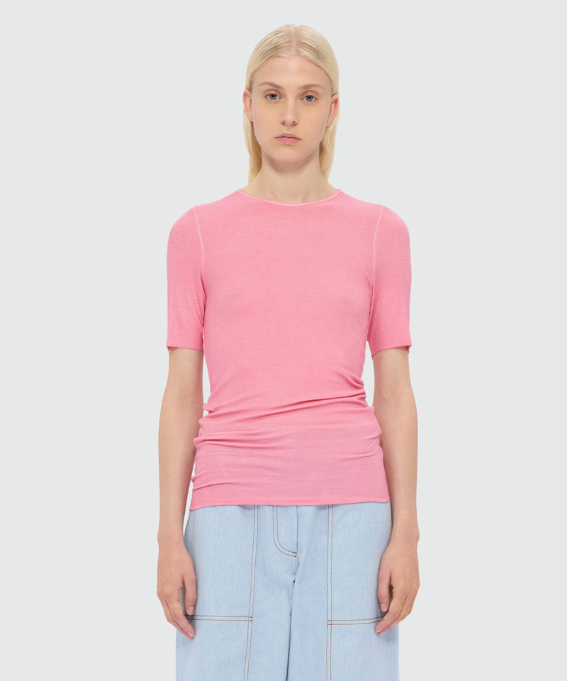 Pink short-sleeve viscose ribbed T-shirt 19 Donna 
