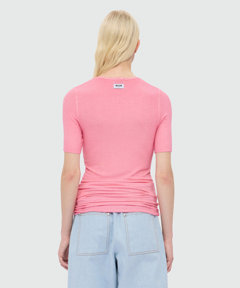 Pink short-sleeve viscose ribbed T-shirt 19 Donna 