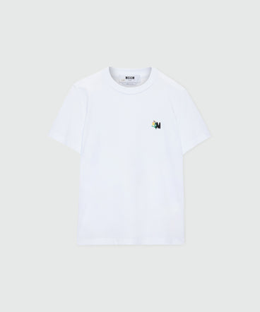 White short-sleeve cotton jersey T-shirt with Mwave logo embroidery on the chest